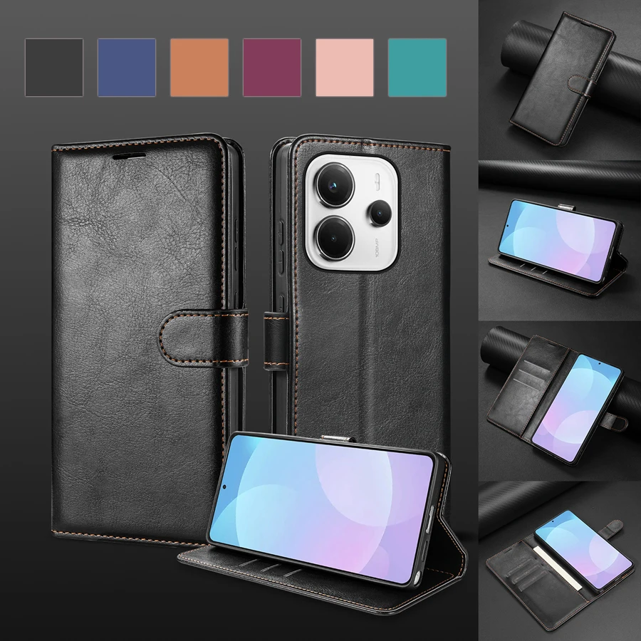 Wallet Magnetic Cap With Card Slot Flip Leather Case For Xiaomi Redmi Note 15 Pro+ 14 14S 13 12 12S 11 11S 10S 10 Pro Cover