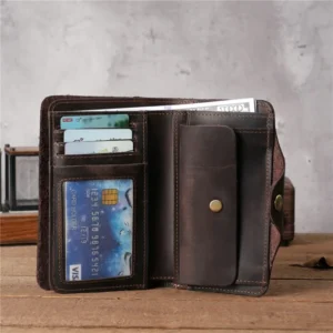 Long Wallet for Men Real Leather Bifold Card Holder Wallet with Coin Pocket Retro Men's Genuine Leather Wallet for Credit Cards
