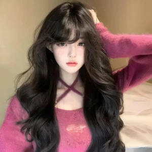 Natural Wavy Wigs with Bangs for Women Fashion Synthetic Fiber Hair Cover Cosplay Daily Party Wig Long Wavy Wigs Realistic Hair